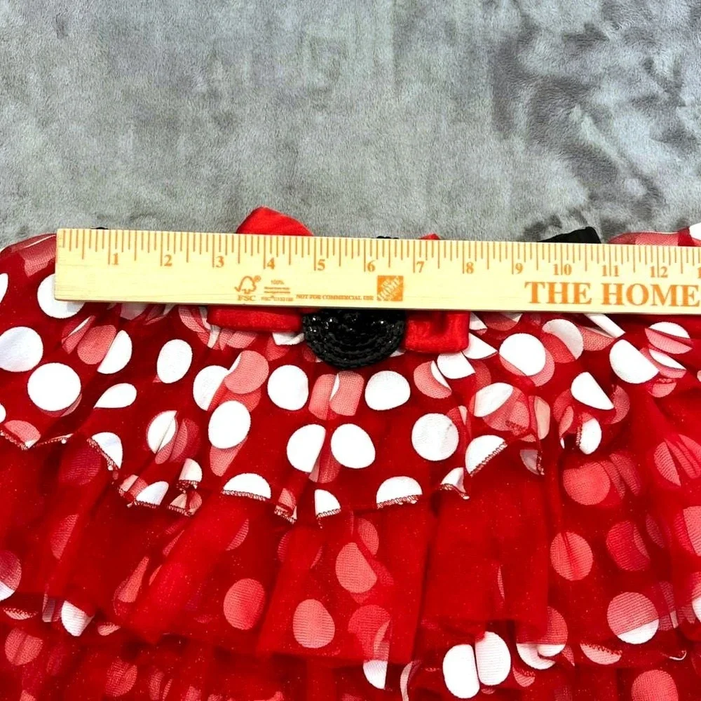 Disney Minnie Mouse Red Polka Dot Ruffle Tutu Skirt Sequin Bow Costume